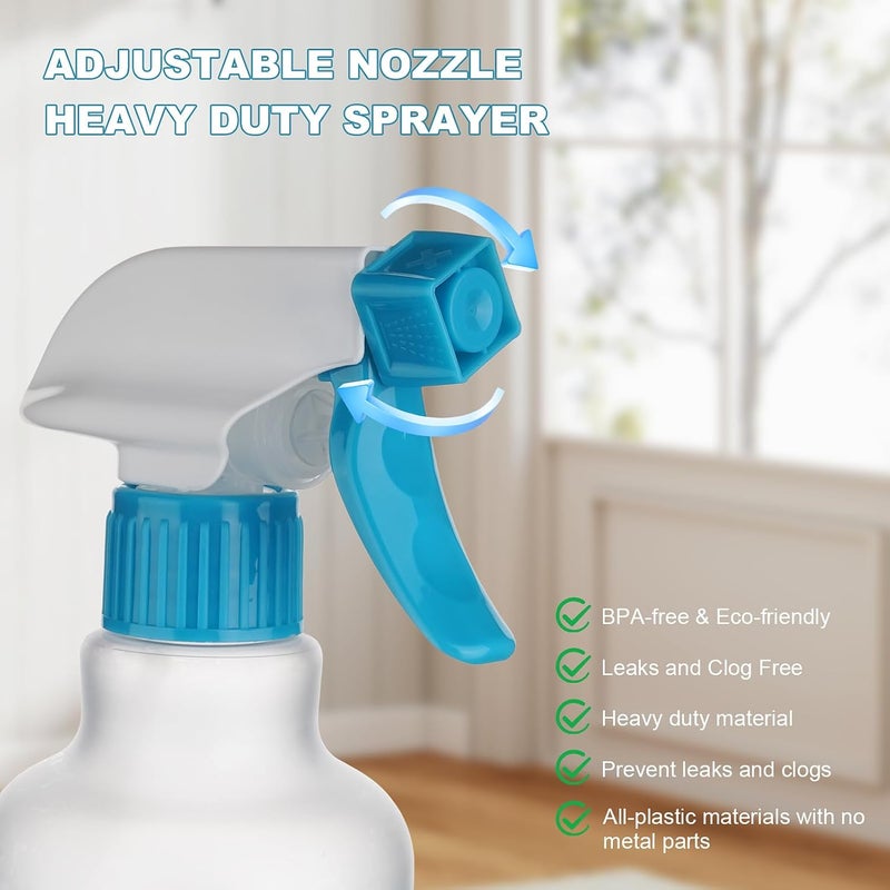 Hethyo Spray Bottles 16.9oz/500ml Plastic Spray Bottle for Hair Mist/Stream Empty Spray Bottle Heavy Duty Refillable Containers for Cleaning Solutions, Plants Gradient 2 Pack (Blue) - Image 4